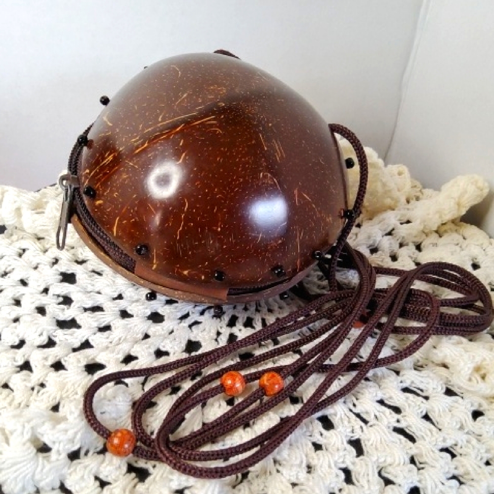 Brown Coconut Shell Crossbody Bag